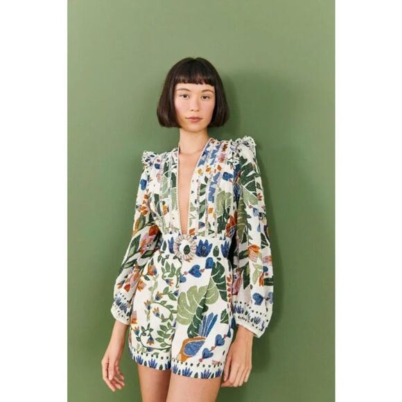 Farm Rio Summer Garden Romper Large L NO BELT - Picture 1 of 4